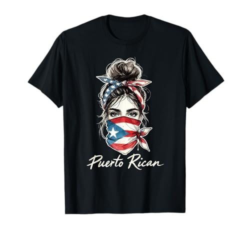 Puertoricanisches Mädchen Unordentliches Haar Puerto Rico Pride Damen T-Shirt Puertoricanisches Mädchen Unordentliches Haar Puerto Rico Pride Damen T-Shirt von Women Power Costume Messy Bun Puerto Rico Flag