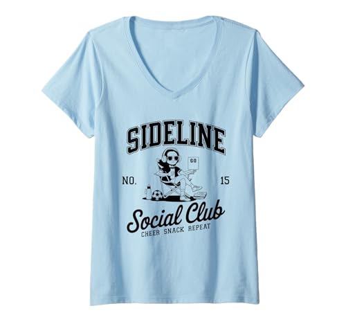 Damen Women Sideline Social Club T -Shirt Soccer Mom Game Day T-Shirt mit V-Ausschnitt von Women SideLine Social Club T -Shirt Soccer Mom