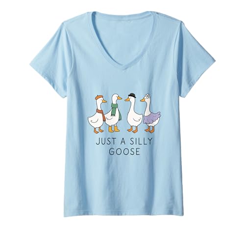 Damen Just A Silly Goose Lustige Gans auf freiem Fuß T-Shirt mit V-Ausschnitt Damen Just A Silly Goose Lustige Gans auf freiem Fuß T-Shirt mit V-Ausschnitt von Women Silly Goose Funny Design