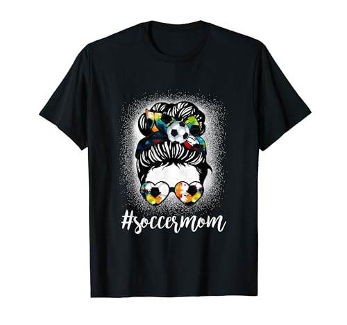 Frauen Fußball Mama Messy Bun Soccer Lover Muttertag T-Shirt Frauen Fußball Mama Messy Bun Soccer Lover Muttertag T-Shirt von Women Soccer Mom Soccer Mothers Day