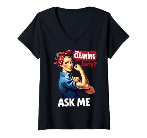 Damen Brauche eine Putzfrau Ask Me Retro-Frau Lustiges Housekeeping T-Shirt mit V-Ausschnitt Damen Brauche eine Putzfrau Ask Me Retro-Frau Lustiges Housekeeping T-Shirt mit V-Ausschnitt von Women Uniforms Housekeeper Cleaner Janitor Maid