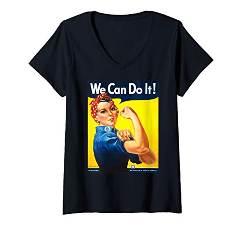 Damen We Can Do It Poster Rosie The Riveter Girl Power T-Shirt mit V-Ausschnitt von Women We Can Do It