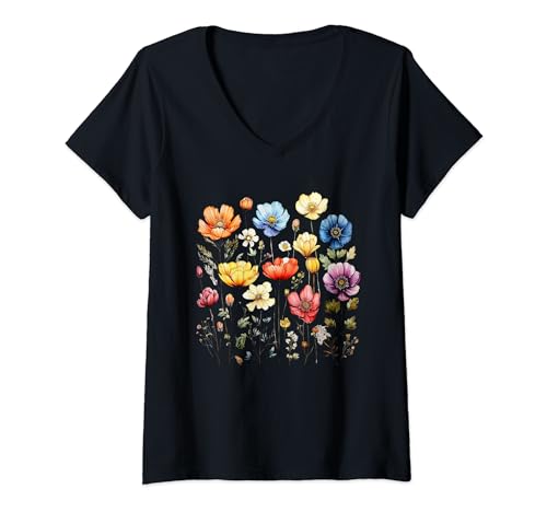 Damen Wildflower Summer Flowers Garden Spring Florals Retro Women T-Shirt mit V-Ausschnitt Damen Wildflower Summer Flowers Garden Spring Florals Retro Women T-Shirt mit V-Ausschnitt von Women Wildflower Summer Flowers Floral Graphic Tee
