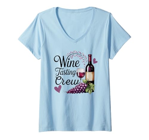 Damen Weinprobe Crew Trauben & Flasche T-Shirt mit V-Ausschnitt Damen Weinprobe Crew Trauben & Flasche T-Shirt mit V-Ausschnitt von Women Winery Tour Club