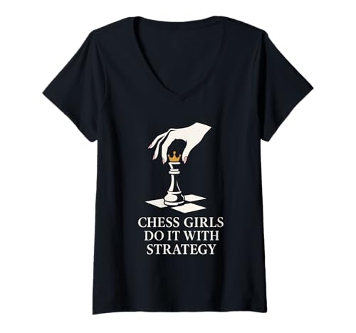 Damen Schachmädchen Schachmatt Wie eine Mädchenkönigin Strategy Power T-Shirt mit V-Ausschnitt von Women in Chess Female Player Girl Power Chess