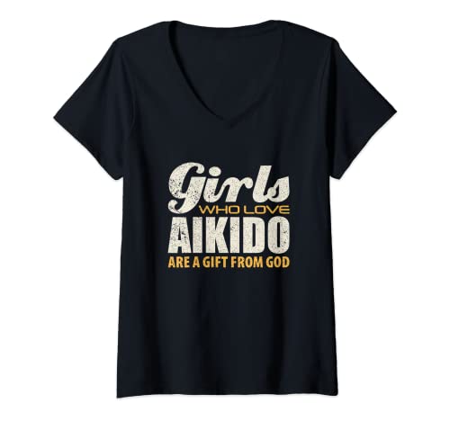 Damen Mädchen Aikido Zitat Neuheit Geschenk T-Shirt mit V-Ausschnitt Damen Mädchen Aikido Zitat Neuheit Geschenk T-Shirt mit V-Ausschnitt von Women's Aikido Accessories And Tees