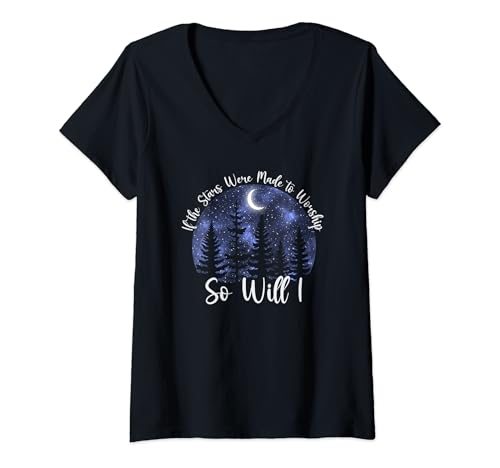 Damen 100 Millilion If the Stars Were Made to Worship So Will I T-Shirt mit V-Ausschnitt Damen 100 Millilion If the Stars Were Made to Worship So Will I T-Shirt mit V-Ausschnitt von Women's Christian Worship Song Tees