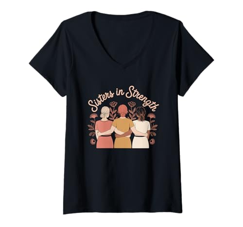 Damen Sisters in Strength Frauenförderung Gleichstellung von Frauen T-Shirt mit V-Ausschnitt Damen Sisters in Strength Frauenförderung Gleichstellung von Frauen T-Shirt mit V-Ausschnitt von Women's Equality Feminist Protest Culture