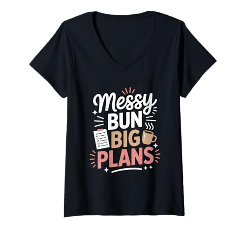 Damen Messy Bun Big Plant Frauenförderung Gleichstellung von Frauen T-Shirt mit V-Ausschnitt Damen Messy Bun Big Plant Frauenförderung Gleichstellung von Frauen T-Shirt mit V-Ausschnitt von Women's Equality Women’s Empowerment