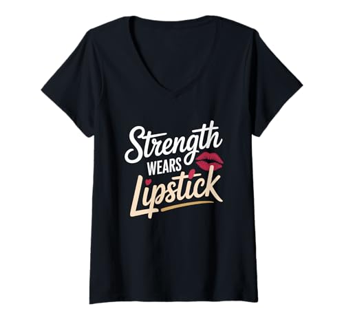 Damen Strength Wears Lippenstift Women Empowerment Damen Gleichstellung T-Shirt mit V-Ausschnitt Damen Strength Wears Lippenstift Women Empowerment Damen Gleichstellung T-Shirt mit V-Ausschnitt von Women's Equality Youth Feminist Movement