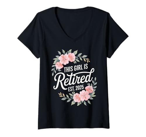 Damen This Girl Is Retired Est 2025 Floral Retirement Party Art T-Shirt mit V-Ausschnitt Damen This Girl Is Retired Est 2025 Floral Retirement Party Art T-Shirt mit V-Ausschnitt von Women's Floral Retirement Celebration Est 2025