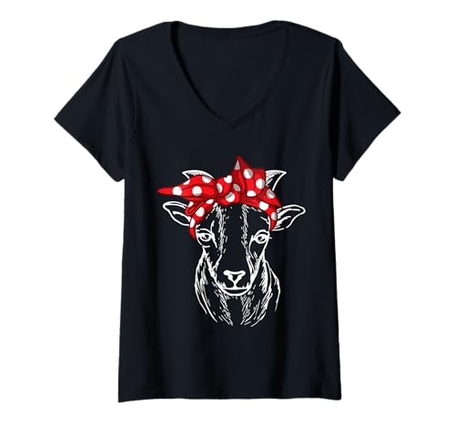 Damen Damen Goats Bandana Tierliebhaber T-Shirt mit V-Ausschnitt Damen Damen Goats Bandana Tierliebhaber T-Shirt mit V-Ausschnitt von Women's Goats Bandana