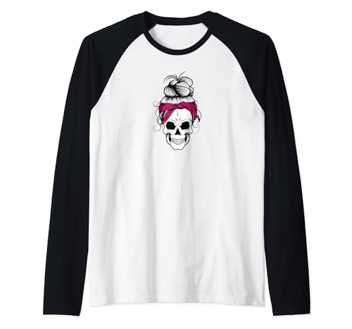 Messy Bun Skull Shirt Damen Bandana Halloween Shirt Gruppe Raglan von Women's Messy Bun Shirts Halloween Group Costumes