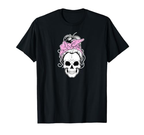 Messy Bun Skull Shirt Damen Bandana Halloween Shirt Gruppe T-Shirt von Women's Messy Bun Shirts Halloween Group Costumes