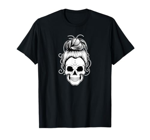 Messy Bun Skull Shirt Damen Halloween Shirt Skelett Gruppe T-Shirt von Women's Messy Bun Shirts Halloween Group Costumes