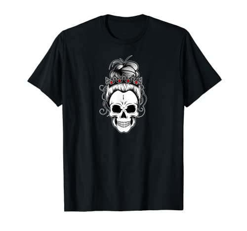 Messy Bun Skull Shirt Damen Queen Halloween Shirt Gruppe T-Shirt von Women's Messy Bun Shirts Halloween Group Costumes