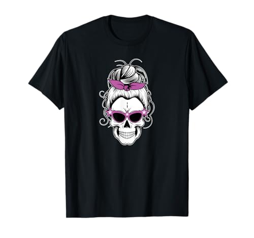 Messy Bun Skull Shirt Damen Stars Halloween Shirt Gruppe T-Shirt Messy Bun Skull Shirt Damen Stars Halloween Shirt Gruppe T-Shirt von Women's Messy Bun Shirts Halloween Group Costumes