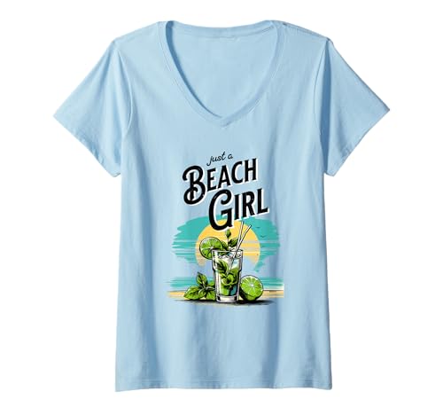 Damen Strandmädchen, niedlicher Mojito-Liebhaber, Kreuzfahrt, Reisen, Urlaub T-Shirt mit V-Ausschnitt Damen Strandmädchen, niedlicher Mojito-Liebhaber, Kreuzfahrt, Reisen, Urlaub T-Shirt mit V-Ausschnitt von Women's Retro Beach Fashion Summer Clothing
