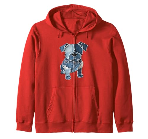 Lustiger Retro-Jeans-Patch mit Hunde-Motiv Kapuzenjacke Lustiger Retro-Jeans-Patch mit Hunde-Motiv Kapuzenjacke von Women's Retro Funny Denim Patch Animal Dog Tees