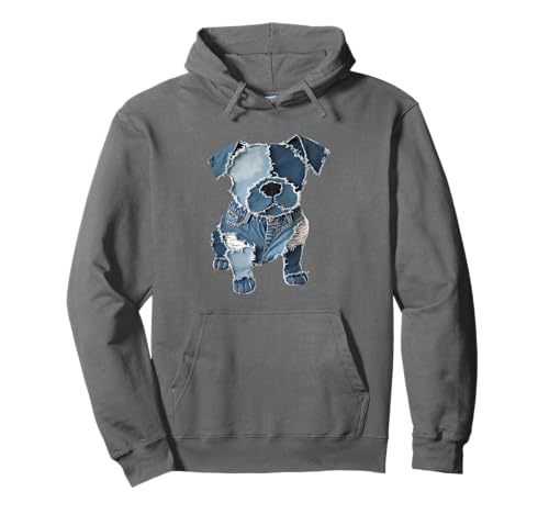Lustiger Retro-Jeans-Patch mit Hunde-Motiv Pullover Hoodie Lustiger Retro-Jeans-Patch mit Hunde-Motiv Pullover Hoodie von Women's Retro Funny Denim Patch Animal Dog Tees