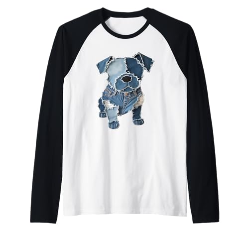 Lustiger Retro-Jeans-Patch mit Hunde-Motiv Raglan Lustiger Retro-Jeans-Patch mit Hunde-Motiv Raglan von Women's Retro Funny Denim Patch Animal Dog Tees