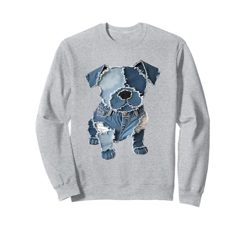 Lustiger Retro-Jeans-Patch mit Hunde-Motiv Sweatshirt Lustiger Retro-Jeans-Patch mit Hunde-Motiv Sweatshirt von Women's Retro Funny Denim Patch Animal Dog Tees