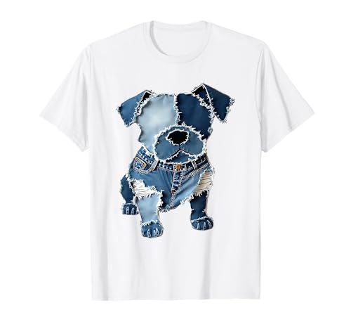 Lustiger Retro-Jeans-Patch mit Hunde-Motiv T-Shirt Lustiger Retro-Jeans-Patch mit Hunde-Motiv T-Shirt von Women's Retro Funny Denim Patch Animal Dog Tees