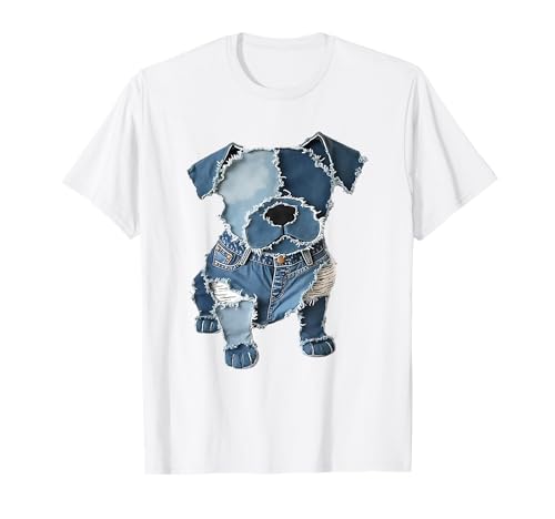 Lustiger Retro-Jeans-Patch mit Hunde-Motiv T-Shirt Lustiger Retro-Jeans-Patch mit Hunde-Motiv T-Shirt von Women's Retro Funny Denim Patch Animal Dog Tees