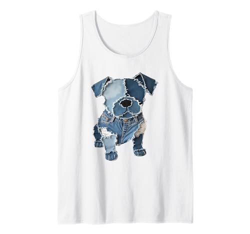 Lustiger Retro-Jeans-Patch mit Hunde-Motiv Tank Top Lustiger Retro-Jeans-Patch mit Hunde-Motiv Tank Top von Women's Retro Funny Denim Patch Animal Dog Tees