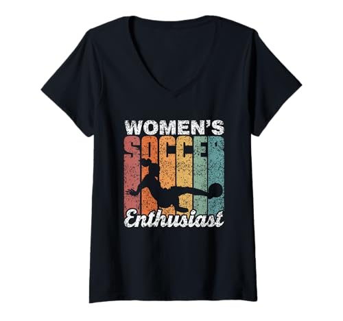 Damen Frauenfußball Enthusiast Frau Frauenfussball Frauenfußball T-Shirt mit V-Ausschnitt Damen Frauenfußball Enthusiast Frau Frauenfussball Frauenfußball T-Shirt mit V-Ausschnitt von Women's Soccer Enthusiast Trainerin