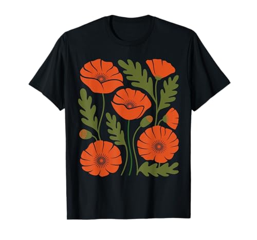 Damen Vintage Floral Poppy Wildflower Graphic Cute Casual T-Shirt Damen Vintage Floral Poppy Wildflower Graphic Cute Casual T-Shirt von Women's Vintage Floral Boho Wildflower Casual Tops