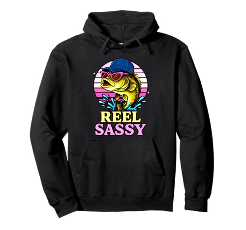 Angelrolle Sassy Bass Angeln Design für Mädchen und Frauen Angler Pullover Hoodie von Women's & Girls Funny Cute Fishing Graphic