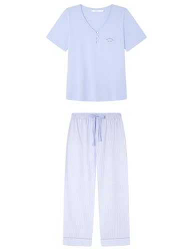 Women'secret Damen Capri Pyjama Daily Stripes Pyjamas, blau, XL von Women'secret