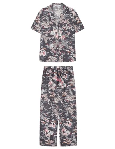 Women'secret Damen Classic Cherry Blossom Pyjamas Pyjamaset, Grey Print, S Women'secret Damen Classic Cherry Blossom Pyjamas Pyjamaset, Grey Print, S von Women'secret
