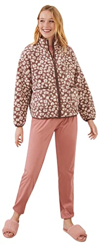 Women'secret Damen Fleecejacke Animal Print Morgenmantel, Braun mittel, 42 von Women'secret