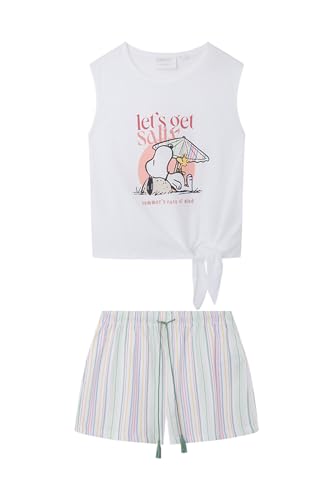 Women'secret Damen Kurzer Schlafanzug, 100% Baumwolle, Snoopy, Weiß Pyjamaset, Elfenbein, 38 von women'secret