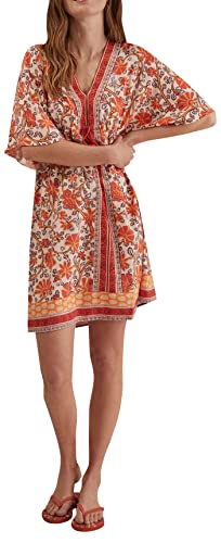 Women'secret Damen Kurzes Camisole-Kleid mit Print Sonnenanzug, Bedruckt orange, L von women'secret