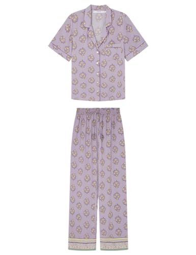 Women'secret Damen Langer Schlafanzug Mix and Match Spring Drops Pyjamaset, Purple Print, L von Women'secret