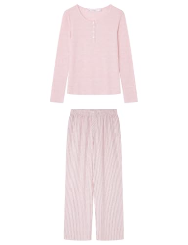 Women'secret Damen Long Pyjama Daily Stripes Pyjamas, Rosa, 36 von Women'secret