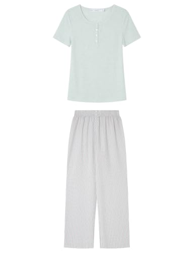 Women'secret Damen Long Pyjama Daily Stripes Pyjamas, grün, 42 Women'secret Damen Long Pyjama Daily Stripes Pyjamas, grün, 42 von Women'secret