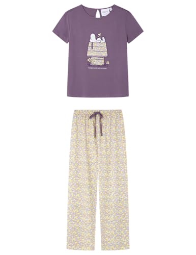 Women'secret Damen Long Pyjama Multilicense Nostalgia Snoopy Pyjamas, dunkelviolett, 36 von Women'secret