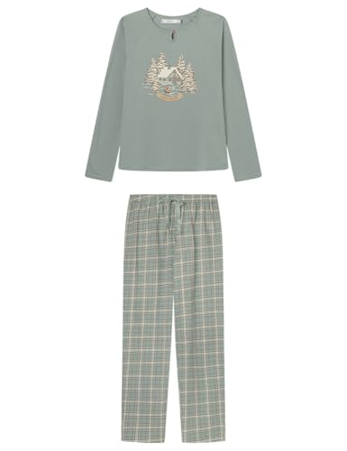 Women'secret Damen Pijama Largo Teddy Checks Pyjamas, Verde, M von Women'secret