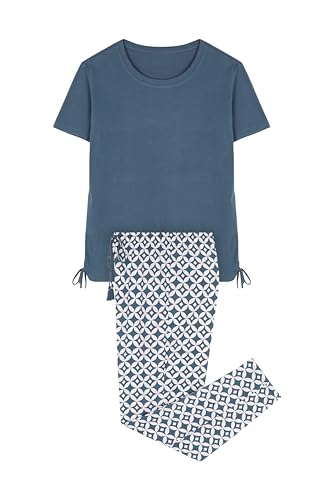 Women'secret Damen Pyjama aus 100% Baumwolle, gerafft, Grün Pyjamaset, 36 von women'secret