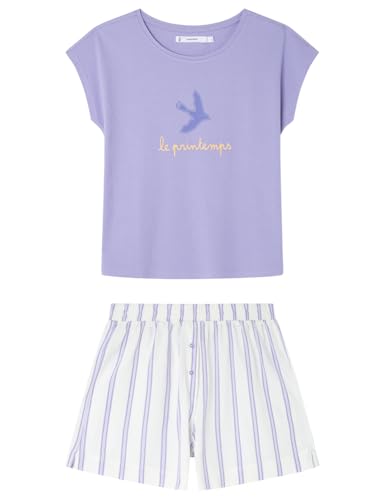 Women'secret Damen Short Pyjama Weekly Hope Stripe Pyjamas, dunkelviolett, 36 von Women'secret