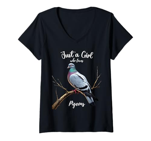 Damen Nur EIN Mädchen, das Tauben liebt, Bird Loving Women Teens Girls T-Shirt mit V-Ausschnitt Damen Nur EIN Mädchen, das Tauben liebt, Bird Loving Women Teens Girls T-Shirt mit V-Ausschnitt von Women who are Easily distracted by Pigeons Funny