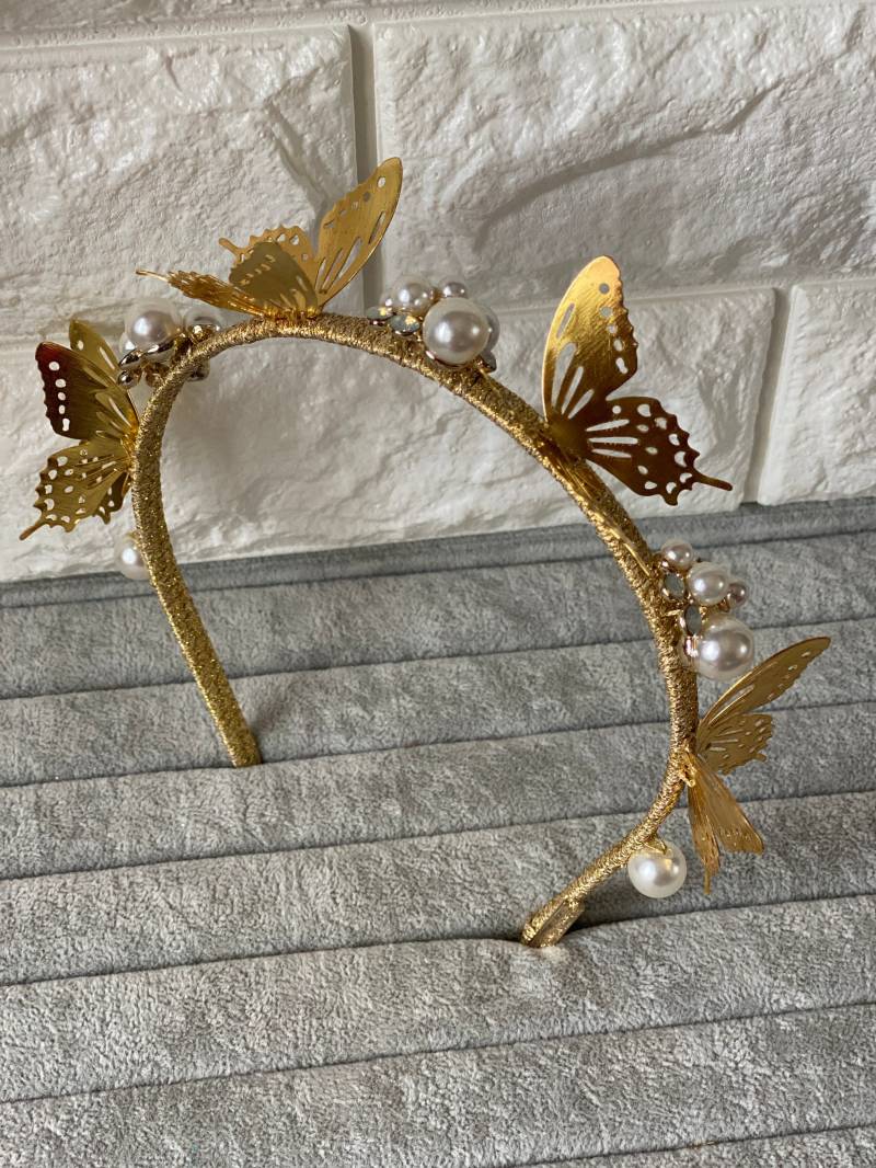 Gold Schmetterling Verzierung, Krone Fascinator, Sierra Stirnband, Hochzeit Luxus Kopfschmuck Gold Schmetterling Verzierung, Krone Fascinator, Sierra Stirnband, Hochzeit Luxus Kopfschmuck von WomenHatAccessories