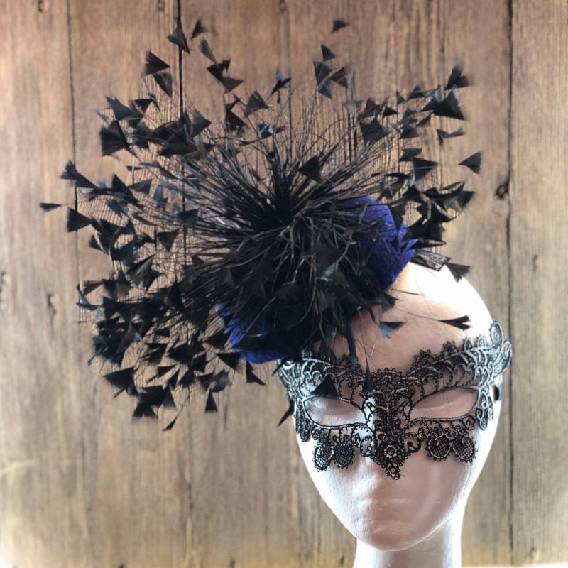 Schwarz Blauer Fascinator. Rennhut, Fascinator, Cocktailhut, Filzhut, Hochzeitshut Schwarz Blauer Fascinator. Rennhut, Fascinator, Cocktailhut, Filzhut, Hochzeitshut von WomenHatAccessories