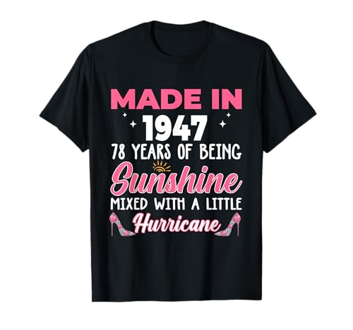 Hergestellt im Jahr 1947, Damen 78 Jahre alt, 78. Geburtstag T-Shirt Hergestellt im Jahr 1947, Damen 78 Jahre alt, 78. Geburtstag T-Shirt von Womens Birthday Tees