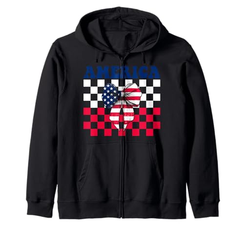 Amerika 4. Juli USA Amerikanische Flagge Patriotische Mädchen Mama Kapuzenjacke Amerika 4. Juli USA Amerikanische Flagge Patriotische Mädchen Mama Kapuzenjacke von Womens Coquette Bow 4th of July USA Flag Gifts
