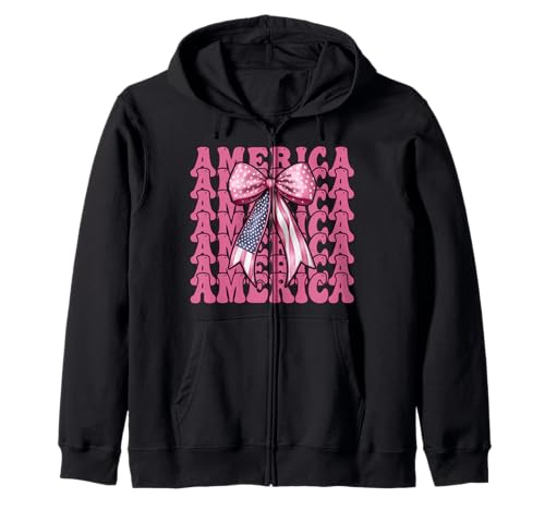 Amerika 4. Juli USA Amerikanische Flagge Patriotische Mädchen Mama Kapuzenjacke Amerika 4. Juli USA Amerikanische Flagge Patriotische Mädchen Mama Kapuzenjacke von Womens Coquette Bow 4th of July USA Flag Gifts